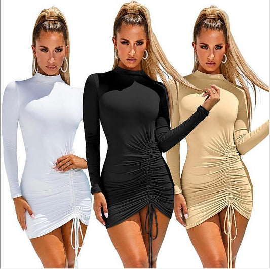 Long Sleeves Solid Color Tight Mini Dress