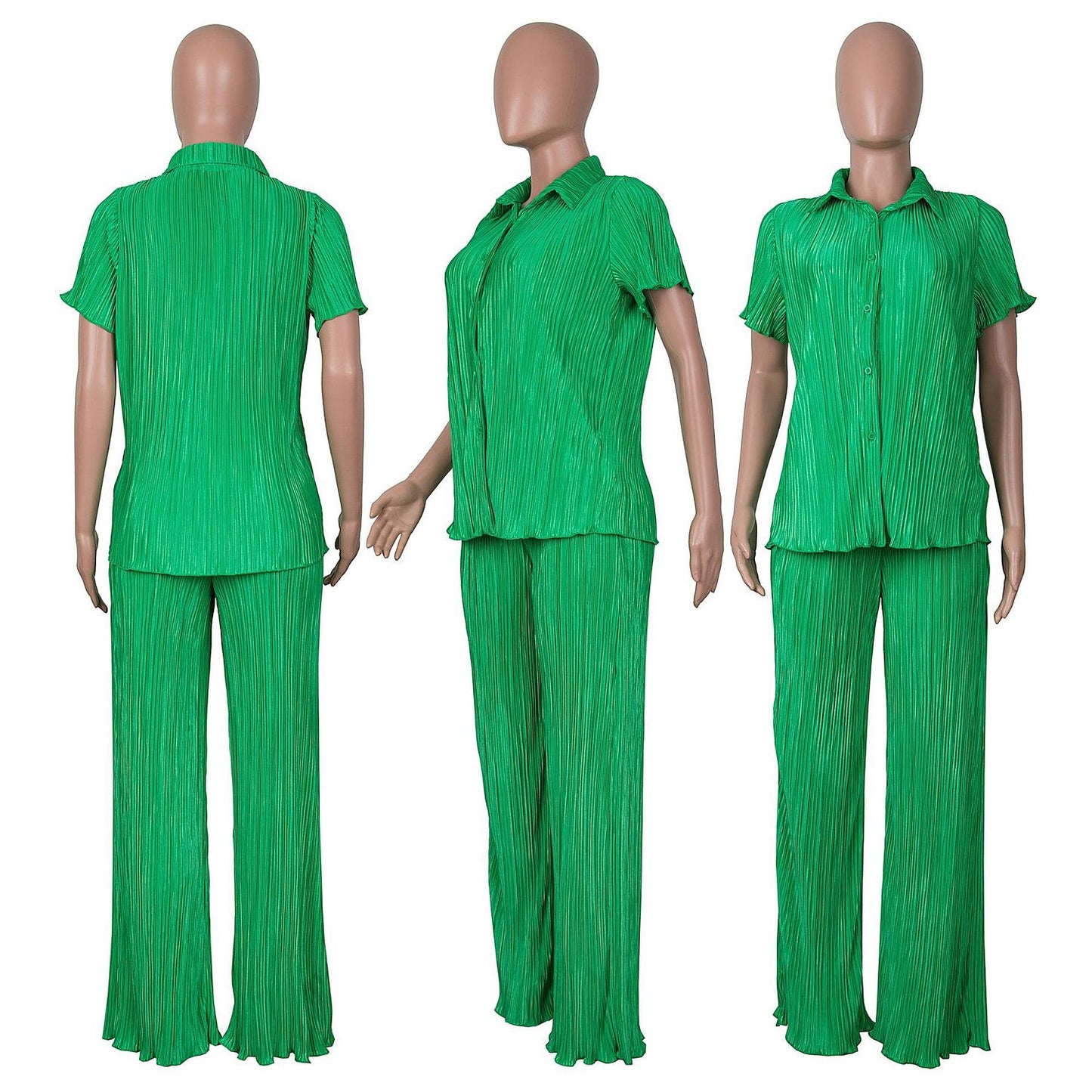 PREORDER Pleated Short Sleeve Shirts Wide Leg Pants Set