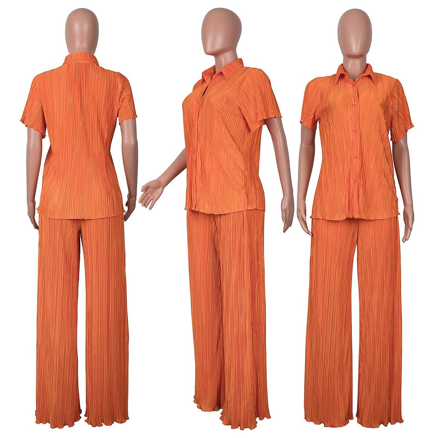 PREORDER Pleated Short Sleeve Shirts Wide Leg Pants Set