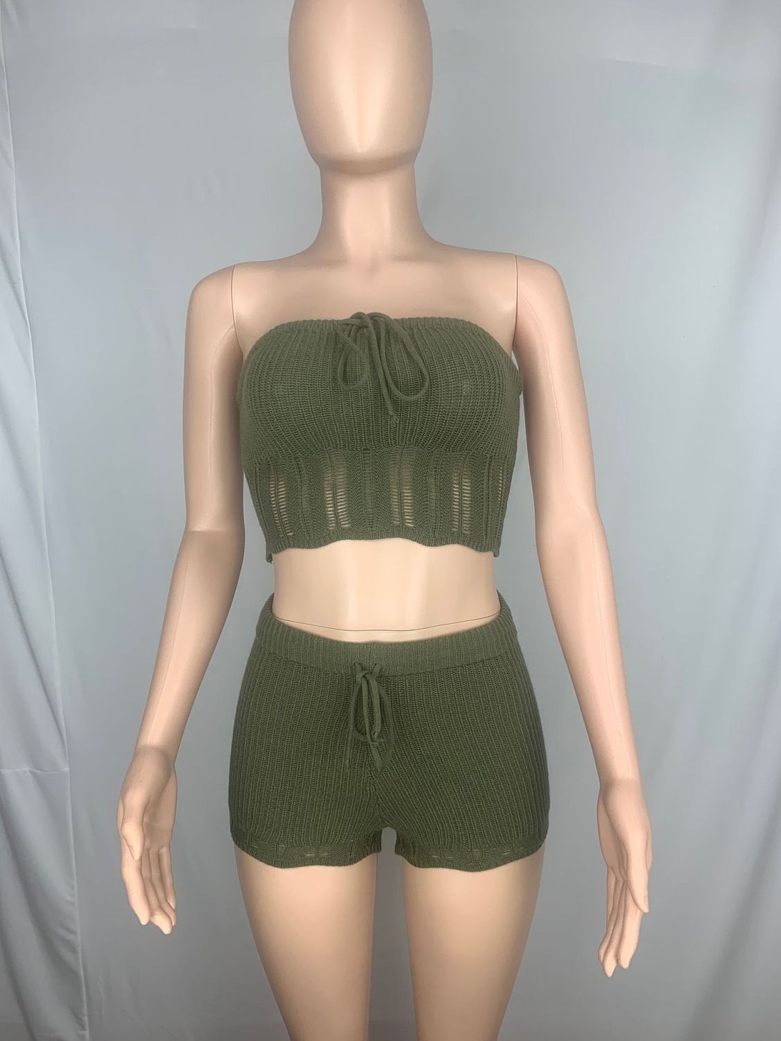 Strapless Tube Crop Top Shorts Set