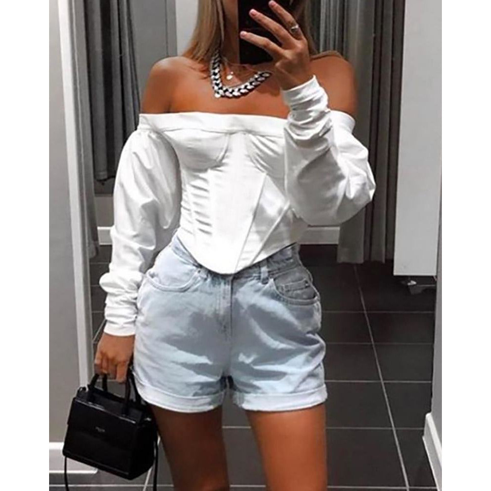 Solid Off Shoulder Casual Blouse